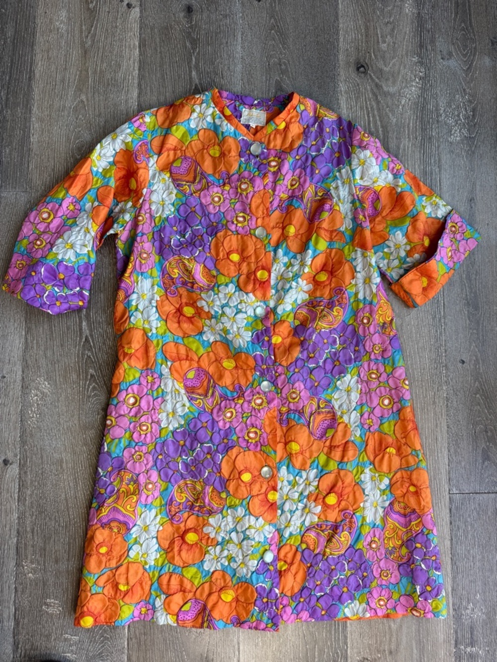 Vintage 1960’s Floral Trench Coat - Orange & Purple *Hard to Find* 0551